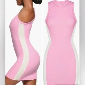SKIMS Cotton Rib Tank Dress Bubblegum Pink Marble Barbiecore Preppy SZ L